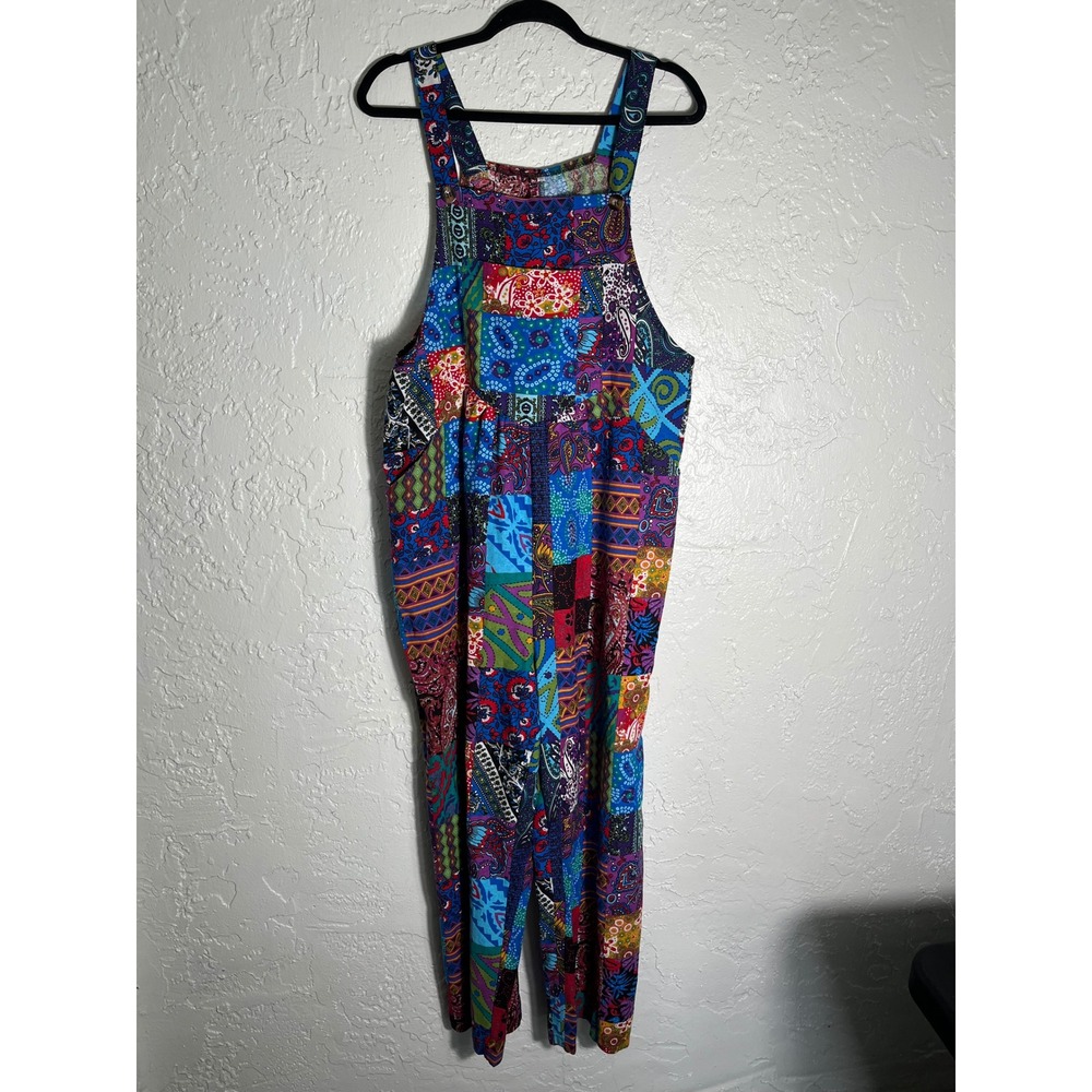 Patchwork Paisley Overall Jumpsuit XXL Colorful Boho Festival Wide Leg Romper